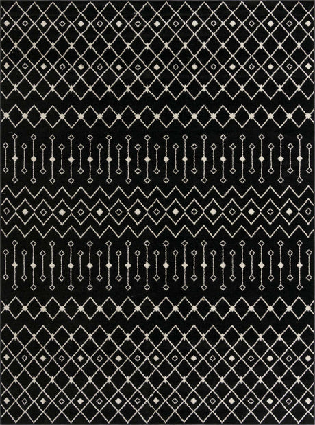 Black and White 10' 8 x 14' Tribal Trellis Rectangle Area Rug Geometric Southwestern Inspired Durable Carpet for Home Interior Design for Sale at Rug Engine