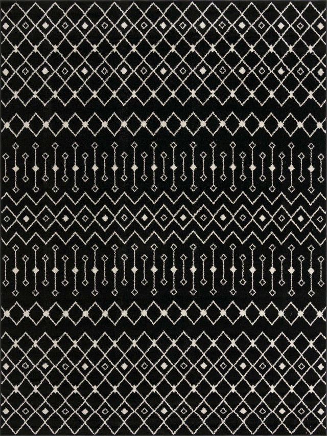 Black and White 10' x 13' 1 Tribal Trellis Rectangle Area Rug Geometric Southwestern Inspired Durable Carpet for Home Interior Design for Sale at Rug Engine