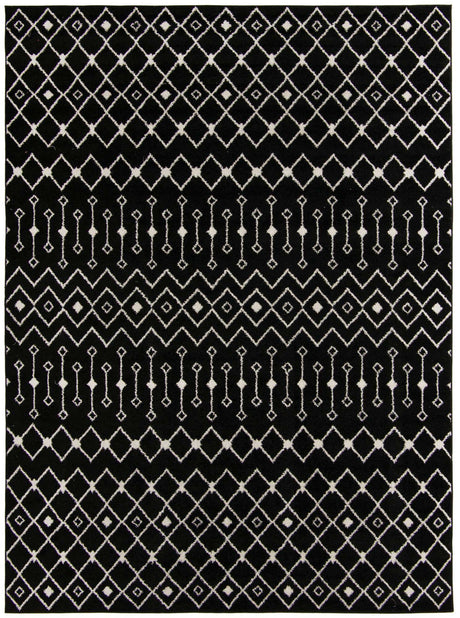 Black and White 9' x 12' Tribal Trellis Rectangle Area Rug Geometric Southwestern Inspired Durable Carpet for Home Interior Design for Sale at Rug Engine