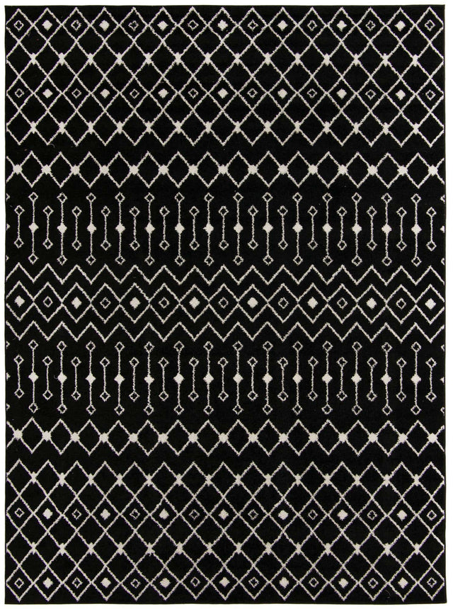 Black and White 9' x 12' Tribal Trellis Rectangle Area Rug Geometric Southwestern Inspired Durable Carpet for Home Interior Design for Sale at Rug Engine