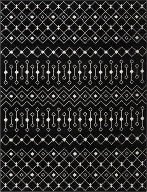 Black and White 7' 10 x 10' Tribal Trellis Rectangle Area Rug Geometric Southwestern Inspired Durable Carpet for Home Interior Design for Sale at Rug Engine