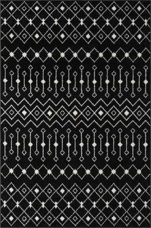 Black and White 6' 1 x 9' Tribal Trellis Rectangle Area Rug Geometric Southwestern Inspired Durable Carpet for Home Interior Design for Sale at Rug Engine