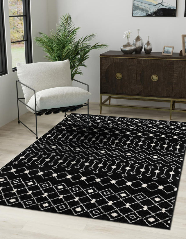 Black and White 10' 8 x 14' Tribal Trellis Rectangle Area Rug Geometric Southwestern Inspired Durable Carpet for Home Interior Design for Sale at Rug Engine