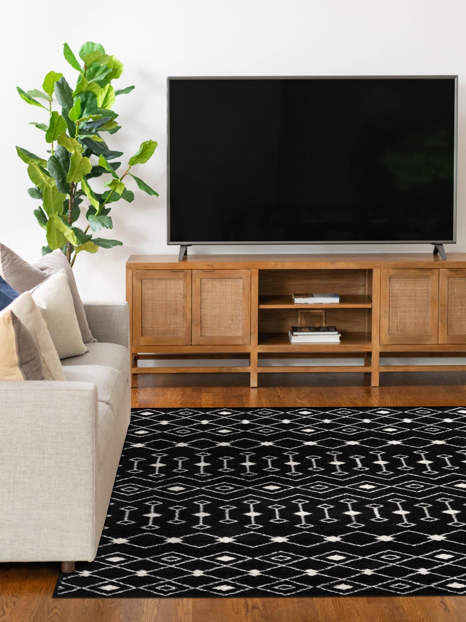 Black and White 10' 8 x 14' Tribal Trellis Rectangle Area Rug Geometric Southwestern Inspired Durable Carpet for Home Interior Design for Sale at Rug Engine