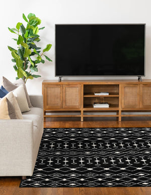 Black and White 4' 1 x 6' 1 Tribal Trellis Rectangle Area Rug Geometric Southwestern Inspired Durable Carpet for Home Interior Design for Sale at Rug Engine