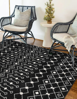 Black and White 10' 8 x 14' Tribal Trellis Rectangle Area Rug Geometric Southwestern Inspired Durable Carpet for Home Interior Design for Sale at Rug Engine