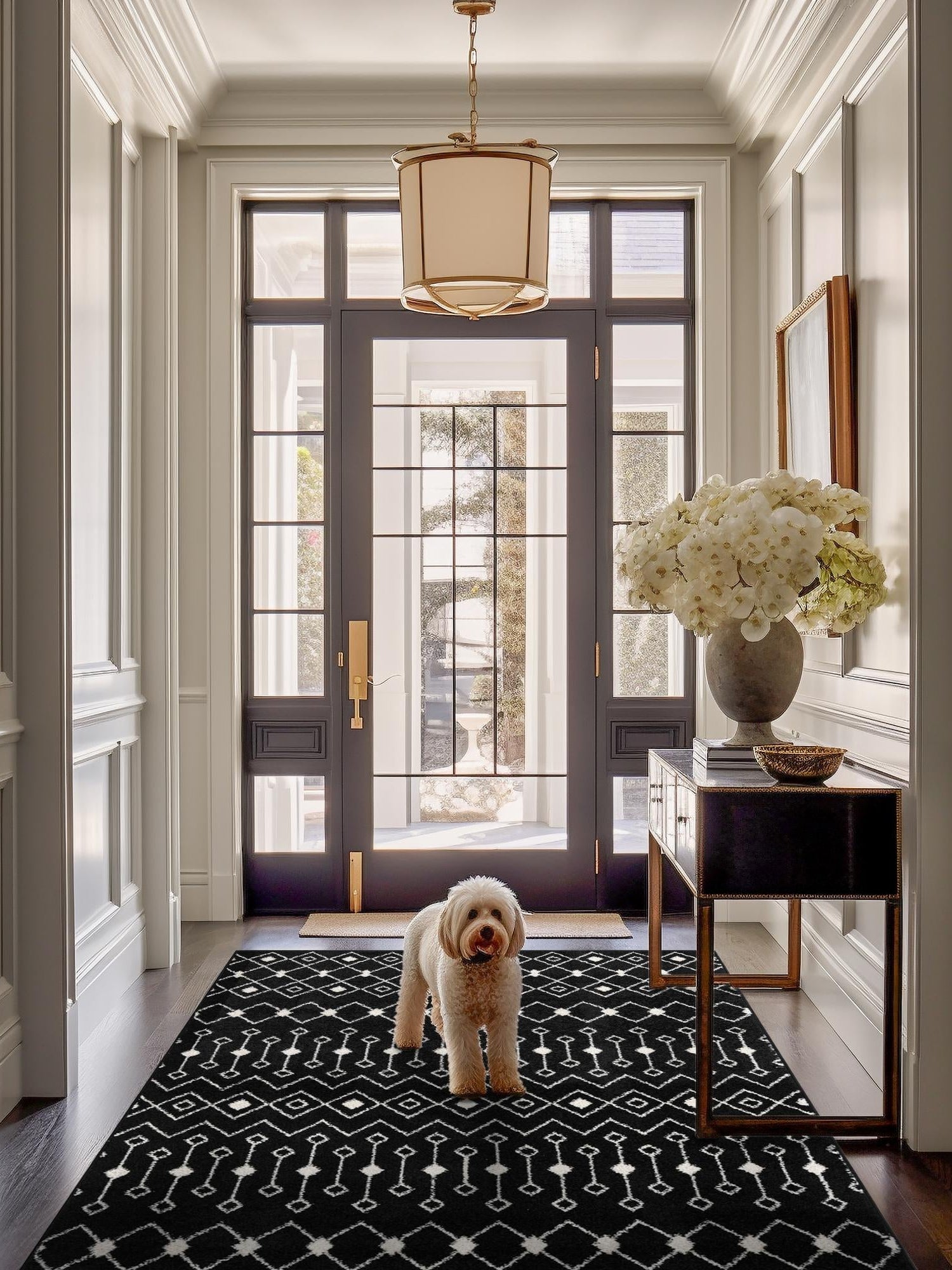 Black and White 10' 8 x 14' Tribal Trellis Rectangle Area Rug Geometric Southwestern Inspired Durable Carpet for Home Interior Design for Sale at Rug Engine