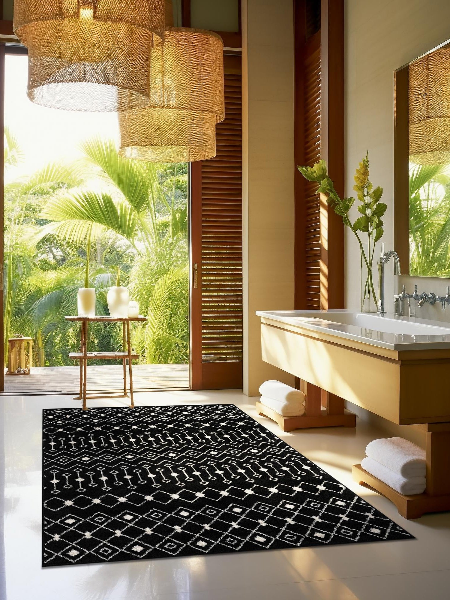 Black and White 10' x 13' 1 Tribal Trellis Rectangle Area Rug Geometric Southwestern Inspired Durable Carpet for Home Interior Design for Sale at Rug Engine