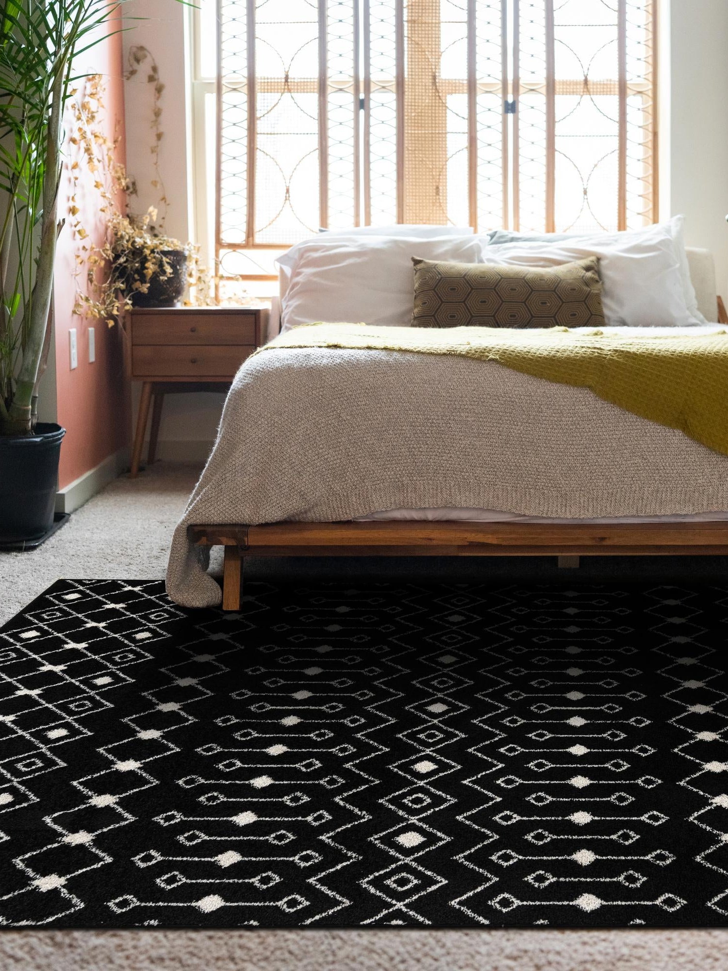 Black and White 10' 8 x 14' Tribal Trellis Rectangle Area Rug Geometric Southwestern Inspired Durable Carpet for Home Interior Design for Sale at Rug Engine