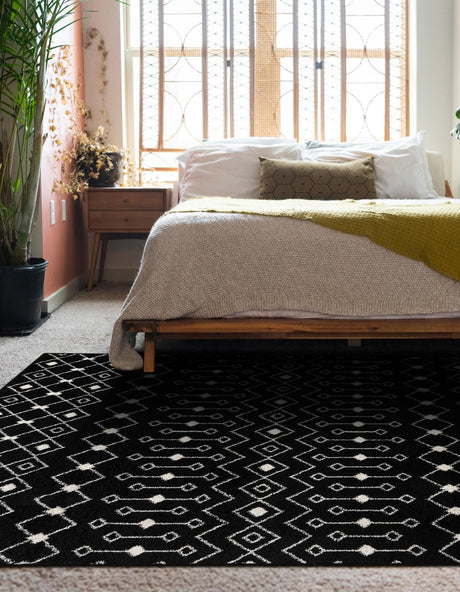 Black and White 10' 8 x 14' Tribal Trellis Rectangle Area Rug Geometric Southwestern Inspired Durable Carpet for Home Interior Design for Sale at Rug Engine