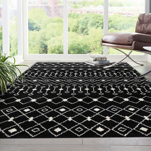 Black and White 10' 8 x 14' Tribal Trellis Rectangle Area Rug Geometric Southwestern Inspired Durable Carpet for Home Interior Design for Sale at Rug Engine