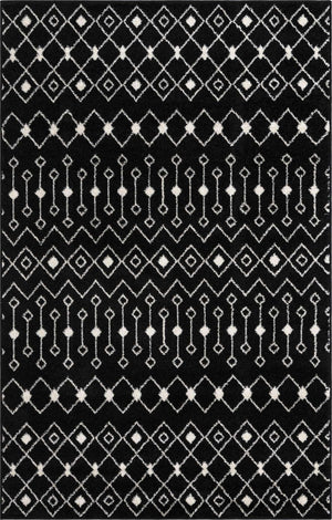 Black and White 5' 3 x 8' Tribal Trellis Rectangle Area Rug Geometric Southwestern Inspired Durable Carpet for Home Interior Design for Sale at Rug Engine