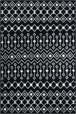 Black and White 4' 1 x 6' 1 Tribal Trellis Rectangle Area Rug Geometric Southwestern Inspired Durable Carpet for Home Interior Design for Sale at Rug Engine
