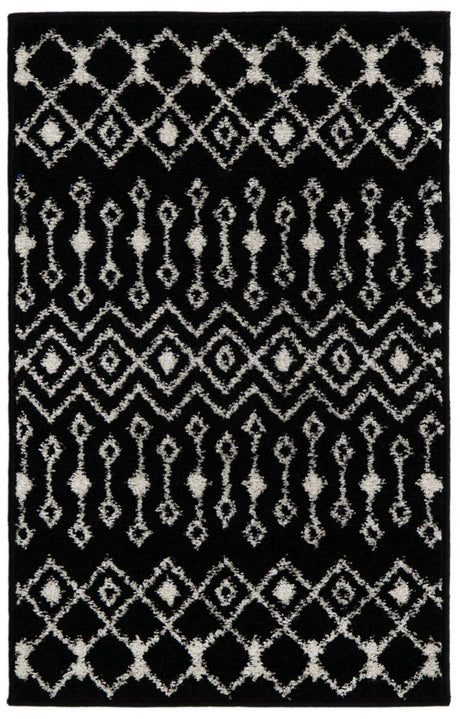 Black and White 2' x 3' 1 Tribal Trellis Rectangle Area Rug Geometric Southwestern Inspired Durable Carpet for Home Interior Design for Sale at Rug Engine