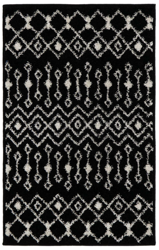 Black and White 2' x 3' 1 Tribal Trellis Rectangle Area Rug Geometric Southwestern Inspired Durable Carpet for Home Interior Design for Sale at Rug Engine