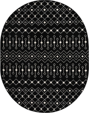 Black and White 7' 10 x 10' Tribal Trellis Oval Area Rug Geometric Southwestern Inspired Durable Carpet for Home Interior Design for Sale at Rug Engine