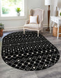 Black and White 4' 1 x 6' 1 Tribal Trellis Oval Area Rug Geometric Southwestern Inspired Durable Carpet for Home Interior Design for Sale at Rug Engine