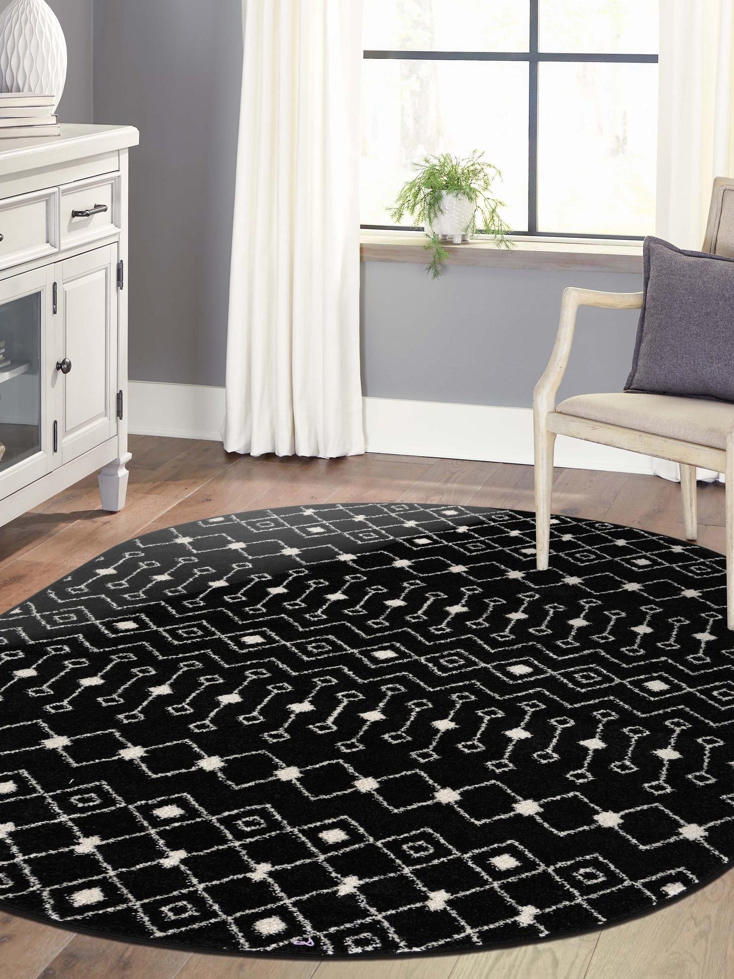 Black and White 7' 10 x 10' Tribal Trellis Oval Area Rug Geometric Southwestern Inspired Durable Carpet for Home Interior Design for Sale at Rug Engine