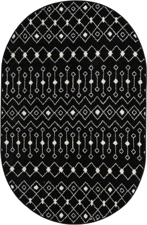 Black and White 5' 3 x 8' Tribal Trellis Oval Area Rug Geometric Southwestern Inspired Durable Carpet for Home Interior Design for Sale at Rug Engine
