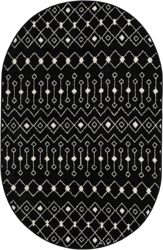 Black and White 5' 3 x 8' Tribal Trellis Oval Area Rug Geometric Southwestern Inspired Durable Carpet for Home Interior Design for Sale at Rug Engine