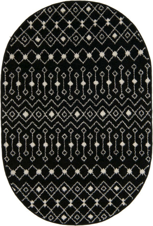 Black and White 4' 1 x 6' 1 Tribal Trellis Oval Area Rug Geometric Southwestern Inspired Durable Carpet for Home Interior Design for Sale at Rug Engine