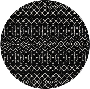 Black and White 10' x 10' Tribal Trellis Round Area Rug Geometric Southwestern Inspired Durable Carpet for Home Interior Design for Sale at Rug Engine