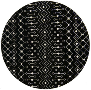 Black and White 7' 10 x 7' 10 Tribal Trellis Round Area Rug Geometric Southwestern Inspired Durable Carpet for Home Interior Design for Sale at Rug Engine
