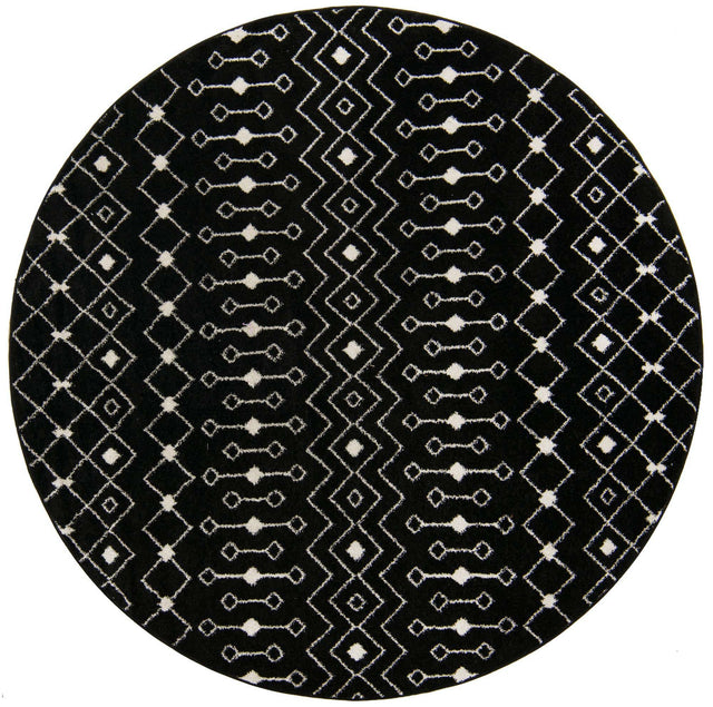 Black and White 7' 10 x 7' 10 Tribal Trellis Round Area Rug Geometric Southwestern Inspired Durable Carpet for Home Interior Design for Sale at Rug Engine