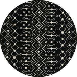 Black and White 6' 1 x 6' 1 Tribal Trellis Round Area Rug Geometric Southwestern Inspired Durable Carpet for Home Interior Design for Sale at Rug Engine