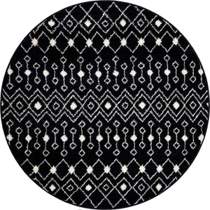 Black and White 5' 3 x 5' 3 Tribal Trellis Round Area Rug Geometric Southwestern Inspired Durable Carpet for Home Interior Design for Sale at Rug Engine
