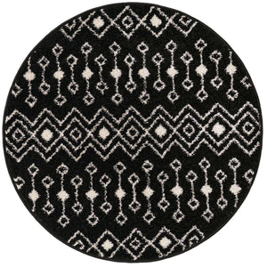 Black and White 3' 1 x 3' 1 Tribal Trellis Round Area Rug Geometric Southwestern Inspired Durable Carpet for Home Interior Design for Sale at Rug Engine