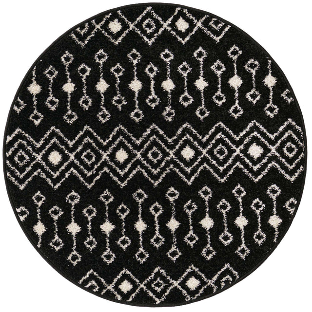 Black and White 3' 1 x 3' 1 Tribal Trellis Round Area Rug Geometric Southwestern Inspired Durable Carpet for Home Interior Design for Sale at Rug Engine