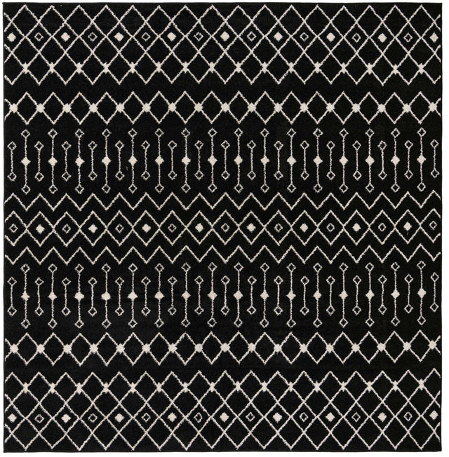 Black and White 10' x 10' Tribal Trellis Square Area Rug Geometric Southwestern Inspired Durable Carpet for Home Interior Design for Sale at Rug Engine