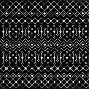Black and White 7' 10 x 7' 10 Tribal Trellis Square Area Rug Geometric Southwestern Inspired Durable Carpet for Home Interior Design for Sale at Rug Engine