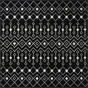 Black and White 6' 1 x 6' 1 Tribal Trellis Square Area Rug Geometric Southwestern Inspired Durable Carpet for Home Interior Design for Sale at Rug Engine