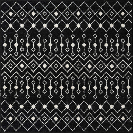 Black and White 6' 1 x 6' 1 Tribal Trellis Square Area Rug Geometric Southwestern Inspired Durable Carpet for Home Interior Design for Sale at Rug Engine