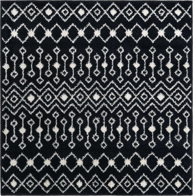 Black and White 4' 1 x 4' 1 Tribal Trellis Square Area Rug Geometric Southwestern Inspired Durable Carpet for Home Interior Design for Sale at Rug Engine