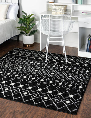 Black and White 6' 1 x 6' 1 Tribal Trellis Square Area Rug Geometric Southwestern Inspired Durable Carpet for Home Interior Design for Sale at Rug Engine