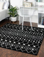Black and White 6' 1 x 6' 1 Tribal Trellis Square Area Rug Geometric Southwestern Inspired Durable Carpet for Home Interior Design for Sale at Rug Engine
