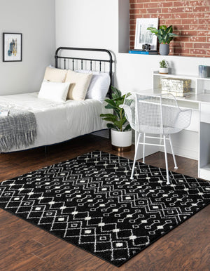Black and White 6' 1 x 6' 1 Tribal Trellis Square Area Rug Geometric Southwestern Inspired Durable Carpet for Home Interior Design for Sale at Rug Engine