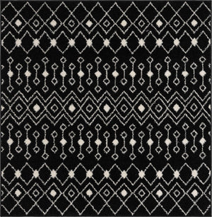 Black and White 5' 3 x 5' 3 Tribal Trellis Square Area Rug Geometric Southwestern Inspired Durable Carpet for Home Interior Design for Sale at Rug Engine