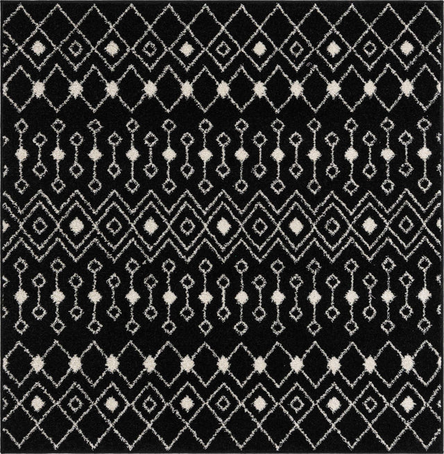Black and White 5' 3 x 5' 3 Tribal Trellis Square Area Rug Geometric Southwestern Inspired Durable Carpet for Home Interior Design for Sale at Rug Engine