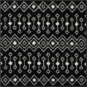Black and White 3' 1 x 3' 1 Tribal Trellis Square Area Rug Geometric Southwestern Inspired Durable Carpet for Home Interior Design for Sale at Rug Engine
