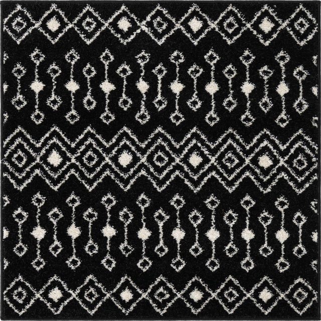 Black and White 3' 1 x 3' 1 Tribal Trellis Square Area Rug Geometric Southwestern Inspired Durable Carpet for Home Interior Design for Sale at Rug Engine