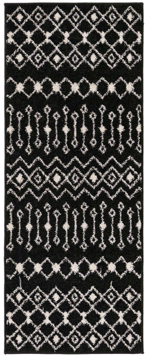 Black and White 2' x 5' 3 Tribal Trellis Runner Area Rug Geometric Southwestern Inspired Durable Carpet for Home Interior Design for Sale at Rug Engine