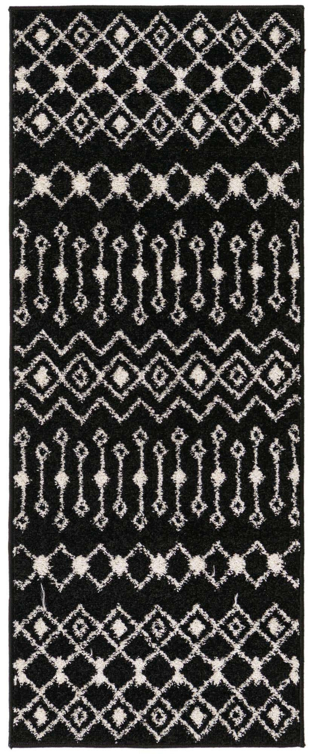 Black and White 2' x 5' 3 Tribal Trellis Runner Area Rug Geometric Southwestern Inspired Durable Carpet for Home Interior Design for Sale at Rug Engine