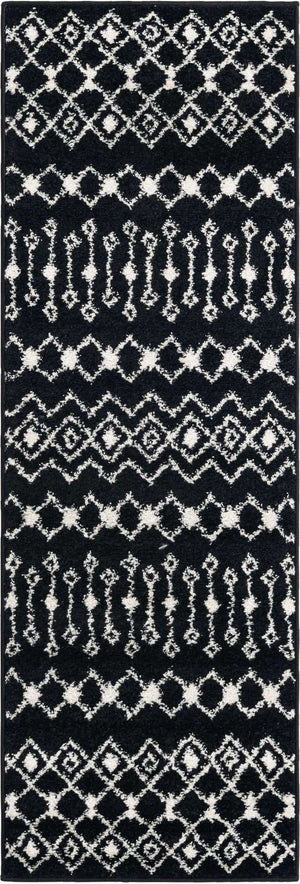 Black and White 2' x 6' 1 Tribal Trellis Runner Area Rug Geometric Southwestern Inspired Durable Carpet for Home Interior Design for Sale at Rug Engine