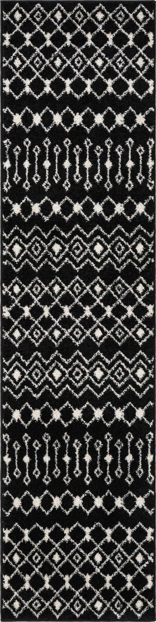 Black and White 2' x 8' Tribal Trellis Runner Area Rug Geometric Southwestern Inspired Durable Carpet for Home Interior Design for Sale at Rug Engine