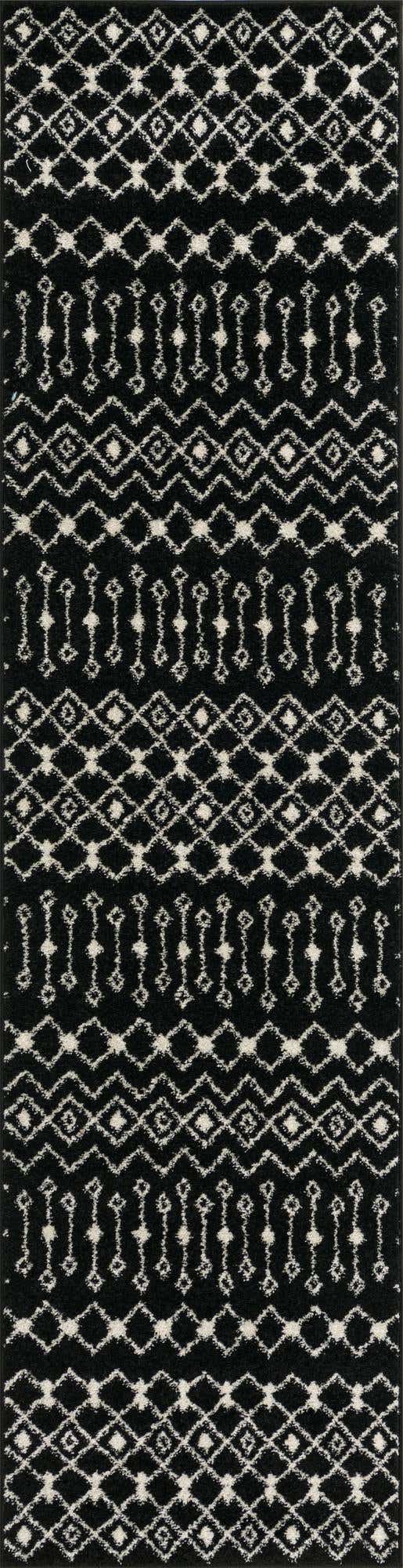 Black and White 2' 7 x 10' Tribal Trellis Runner Area Rug Geometric Southwestern Inspired Durable Carpet for Home Interior Design for Sale at Rug Engine