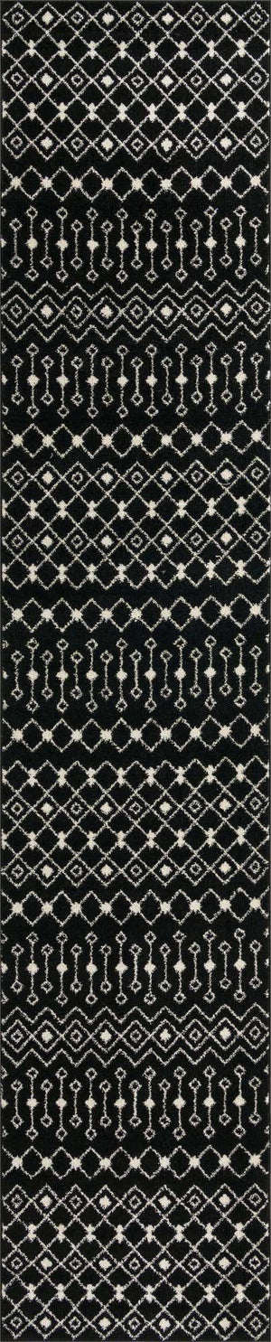 Black and White 3' 3 x 16' 5 Tribal Trellis Runner Area Rug Geometric Southwestern Inspired Durable Carpet for Home Interior Design for Sale at Rug Engine